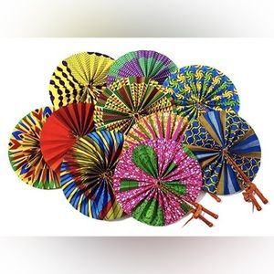 Set Of 6 Hand Fans Pure Leather Hand Fans 6 Assorted Colors Folding Fans African